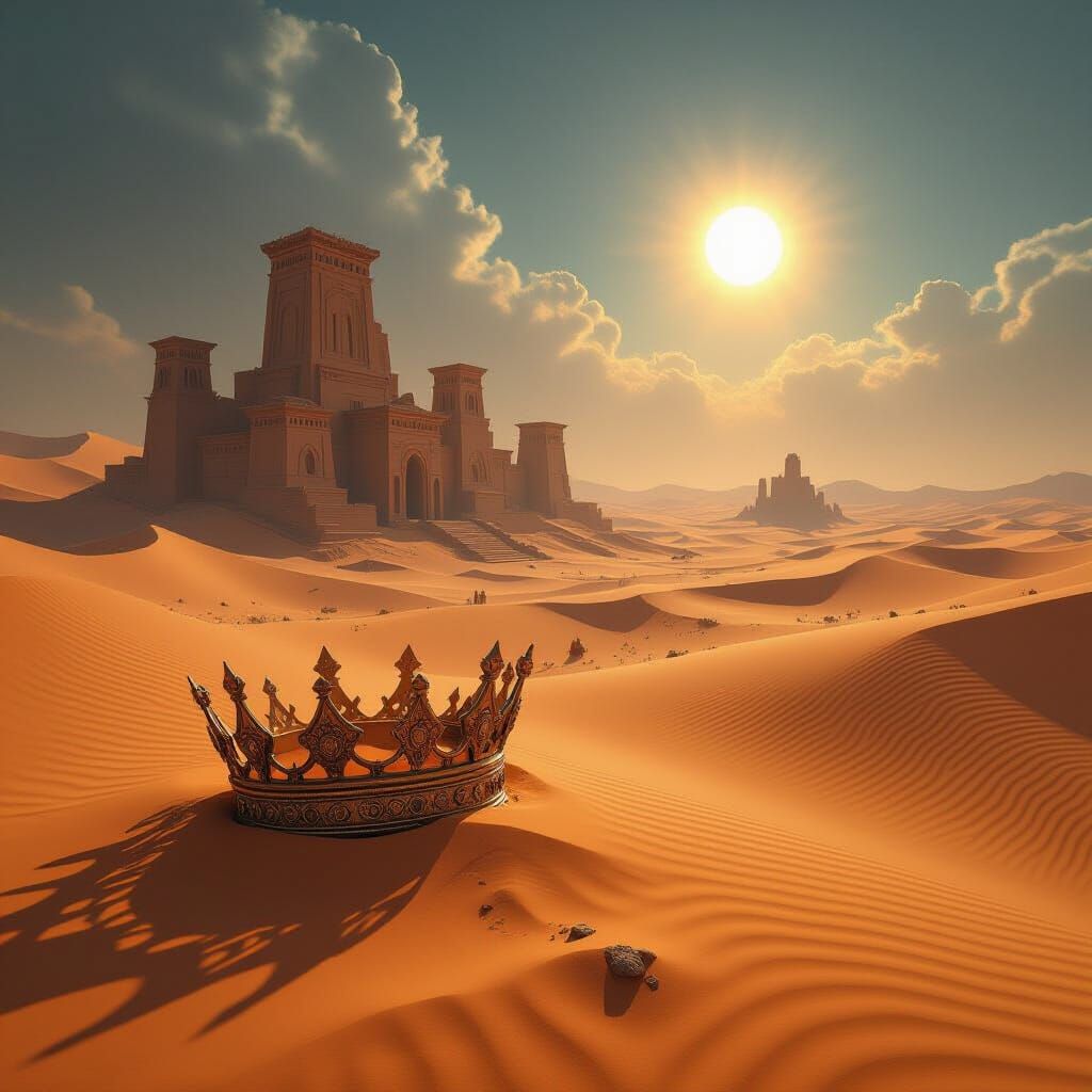 Abandoned Desert City Under Twin Suns in Concept Art Style