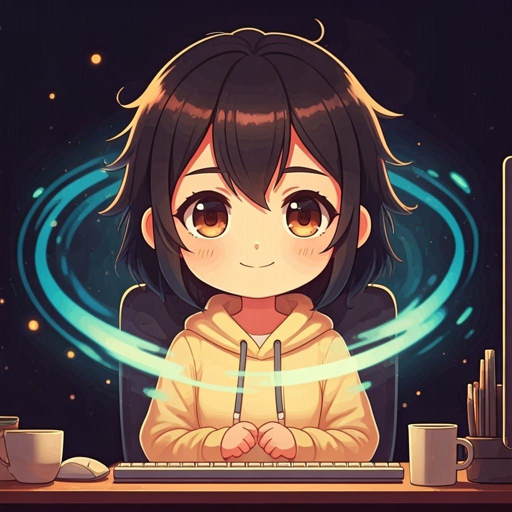 Anime Woman Surrounded by Notifications in Studio Trigger St...