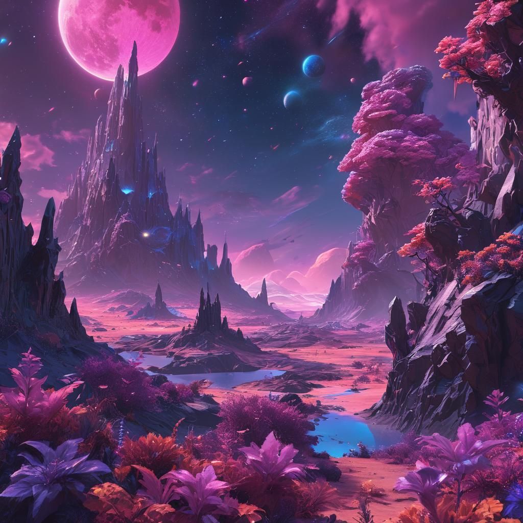 Alien Planet with Crystalline Mountains in Digital Art