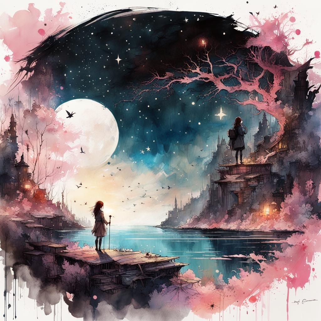 Treasure Map to Wish Star in Watercolor Splash Art