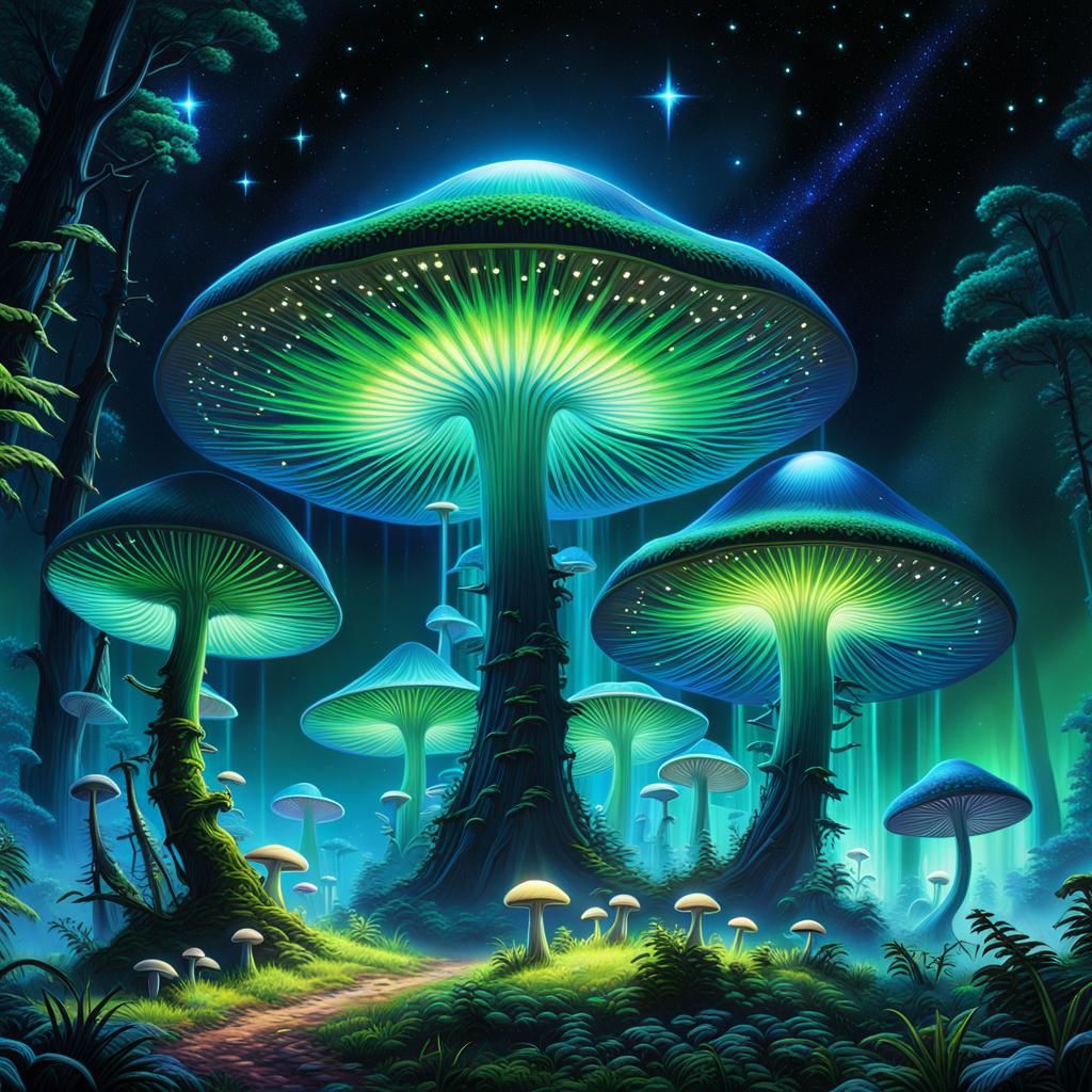 Exoplanet Mushroom Forest in Fantasy Art Style