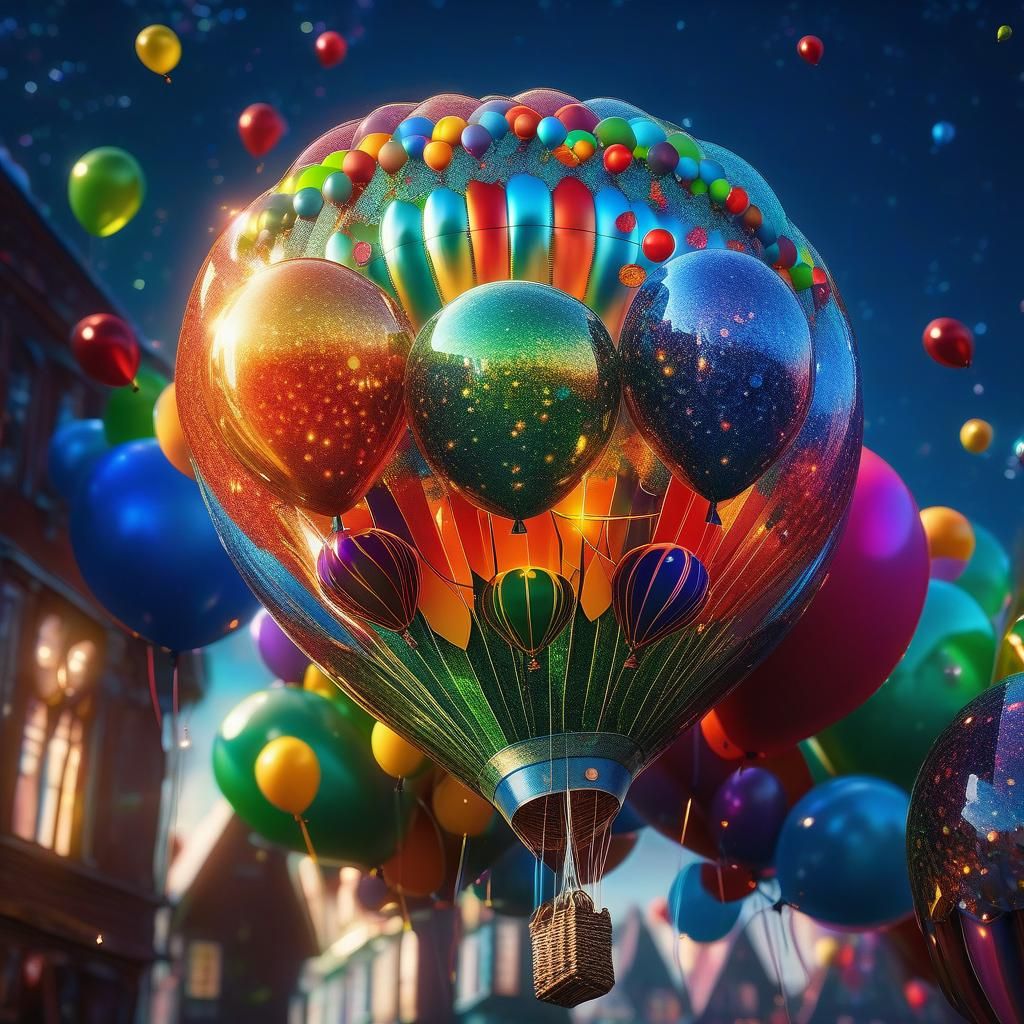 Glittering Balloons Float in a Colorful Fantasy World
