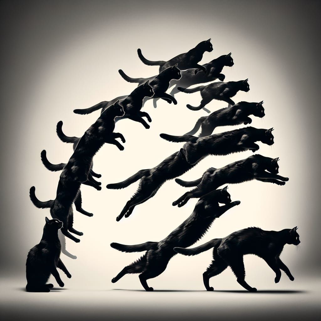 Stroboscopic Multiple Exposure of a Leaping Black Cat
