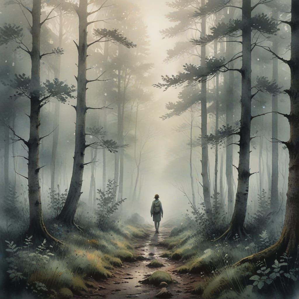 Ethereal Forest Wanderer in Soft Watercolor