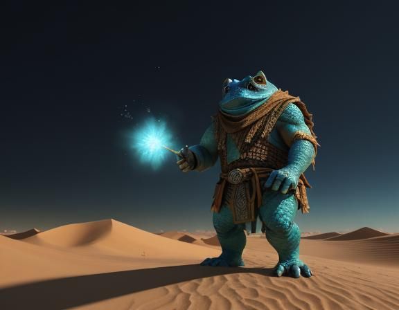 Bullywug Spellcaster in Desert, 3D Game Art