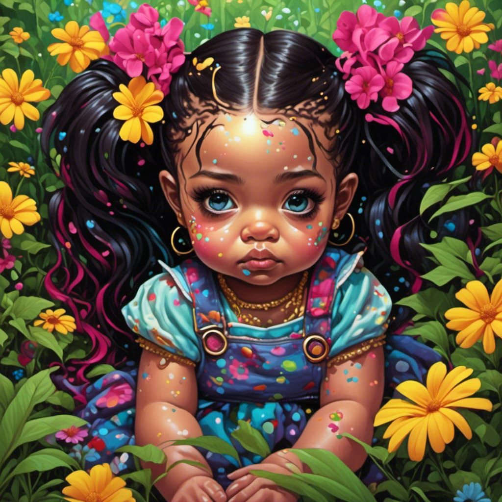 Adorable Baby Girl in a Graffiti Garden