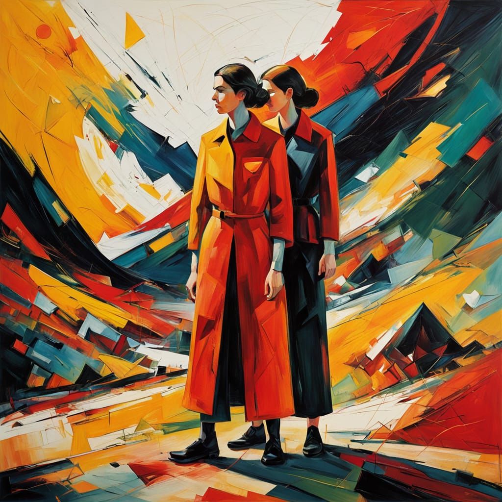 Vibrant Abstract Expressionist Landscape with Two Women