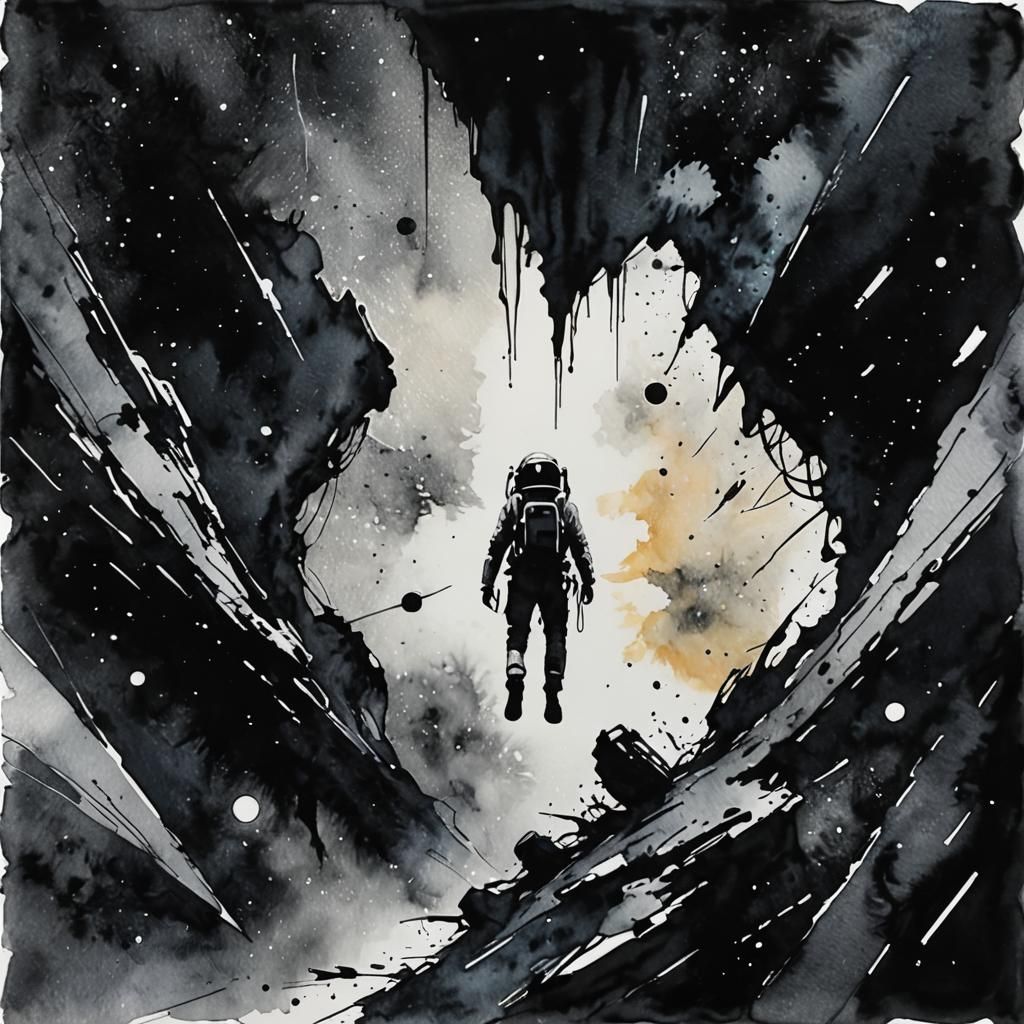 Explorer Flying into the Void with Watercolor Inks