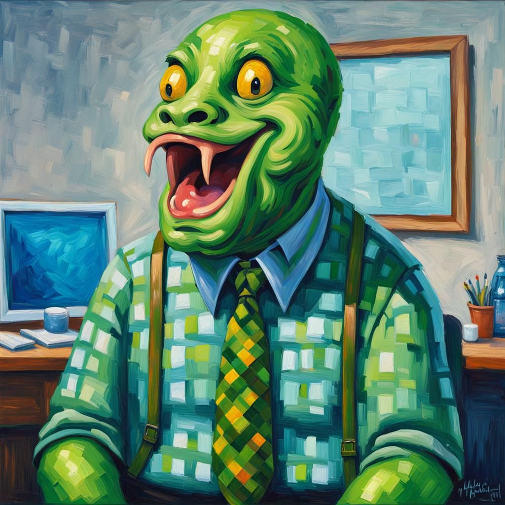 Slimy Office Worker in Expressionist Impasto Painting