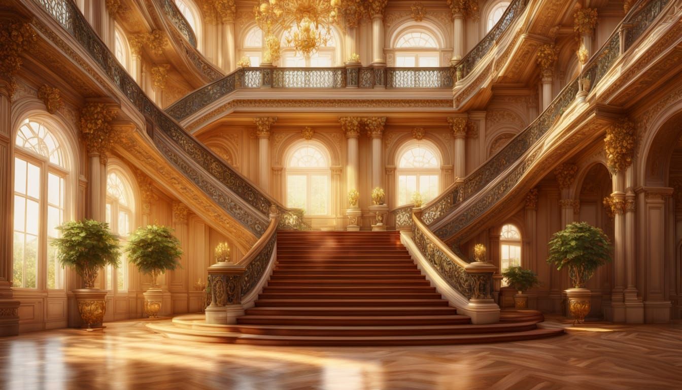 Empire Style Grand Staircase in Neoclassical Digital Art