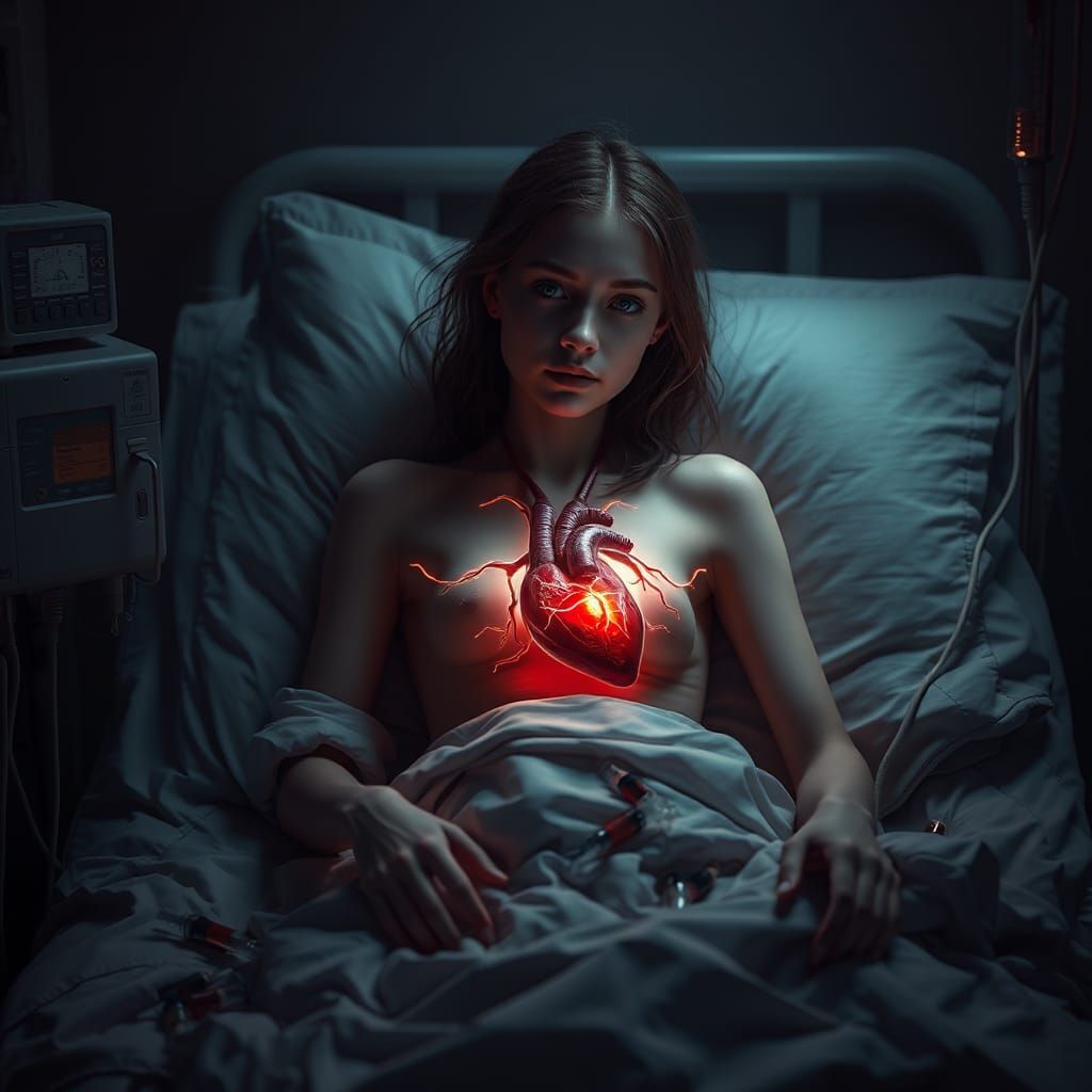 Mystical Twilight: Young Woman in Hospital Bed