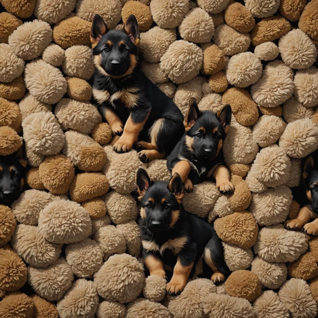 German Shepherd Puppies Dreamland: Detailed Matte Painting