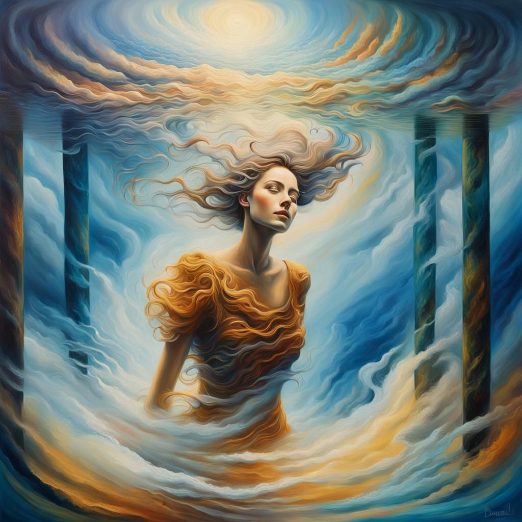 Dreamlike Woman in Surrealist Oil Painting