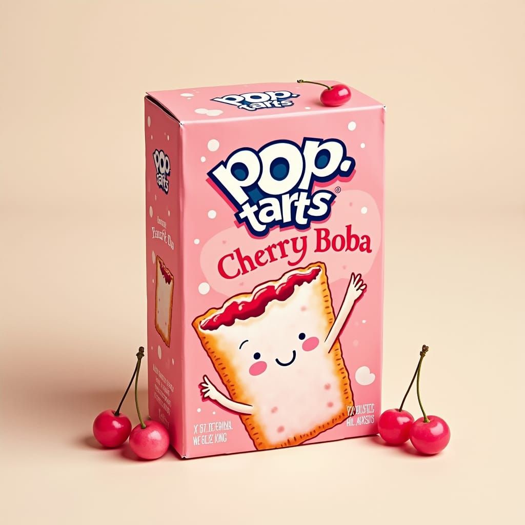 Cherry Boba Pop-Tarts Box in Wes Anderson Style