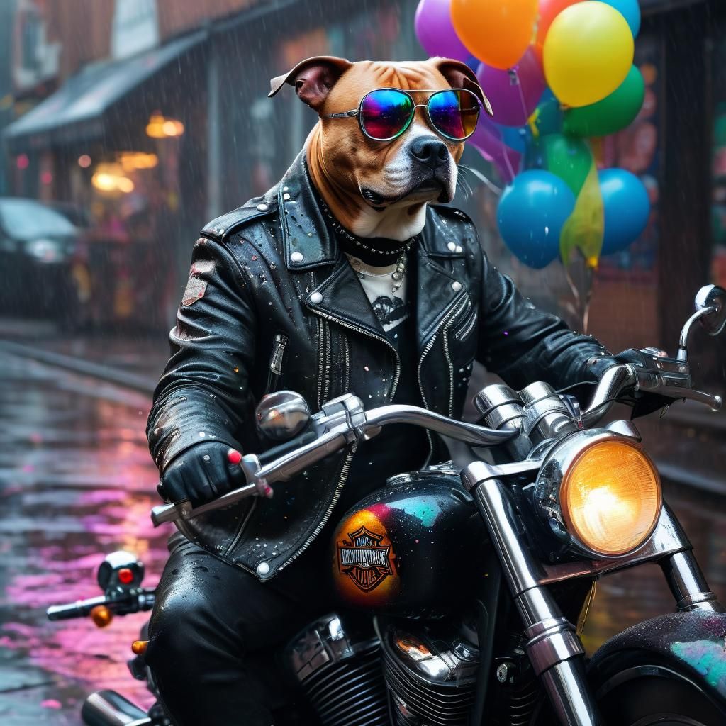 Dog Biker on Harley Davidson in Punk Kustom Style