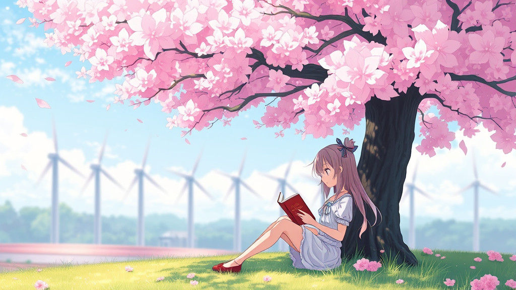 Anime Girl Reading Under Pink Tree