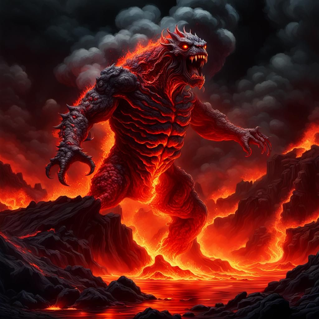 Infernal Lava Beast Rising: Hyperrealistic Digital Art