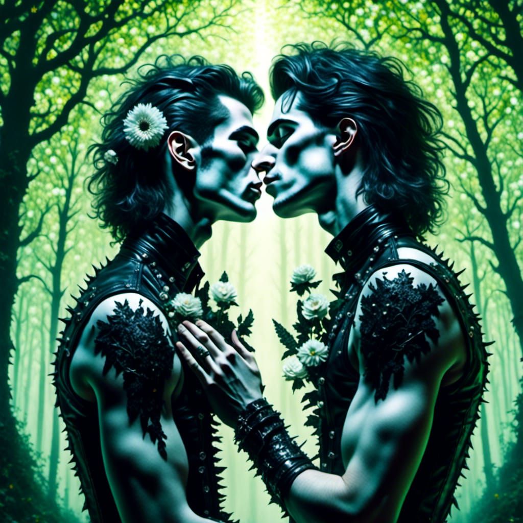 Passionate Metalhead Romance in Sunlit Forest
