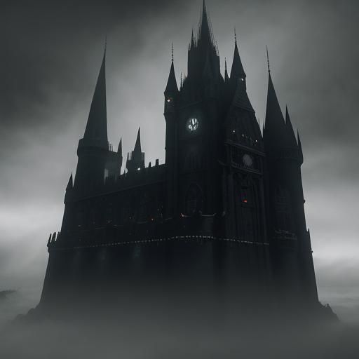 Ominous Black Castle in Dark Fantasy Matte Painting