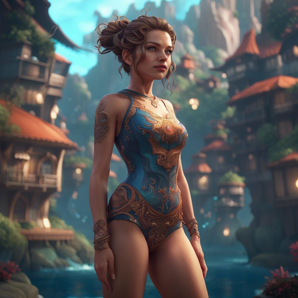 Cute Girl in Swimsuit Artstation Fantasy Concept