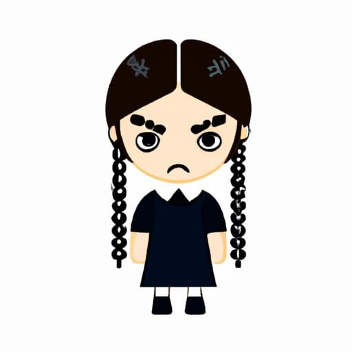 Kawaii Wednesday Addams Emoji: Gothic Minimalist Art