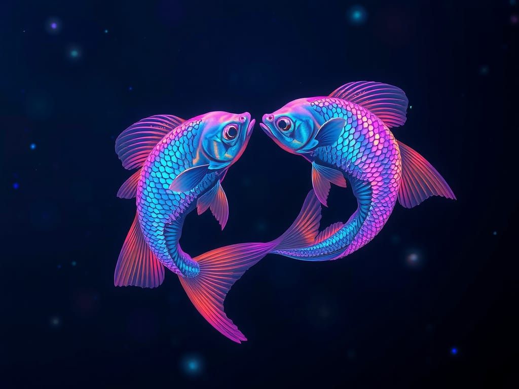 Iridescent Fish Dance in Bioluminescent Ocean Depths