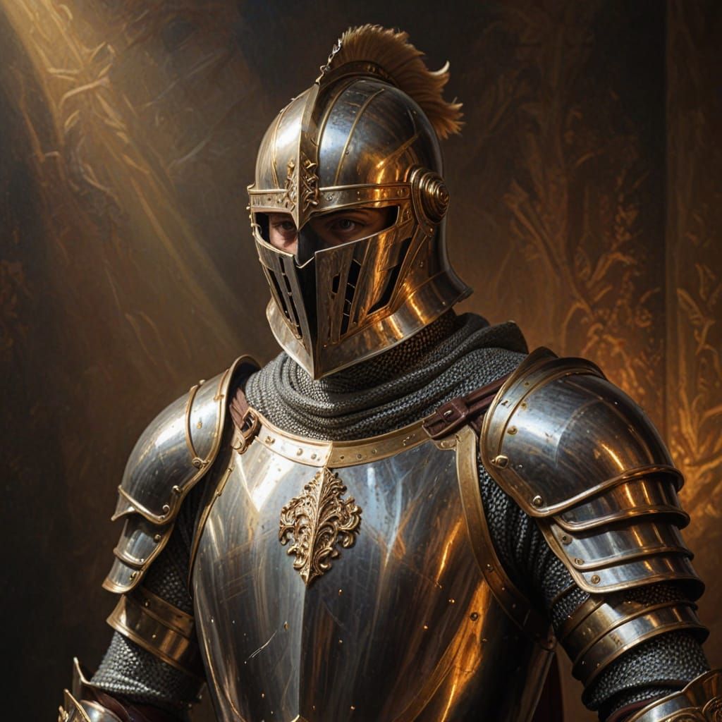 Renaissance Knight in Glistening Golden Armor