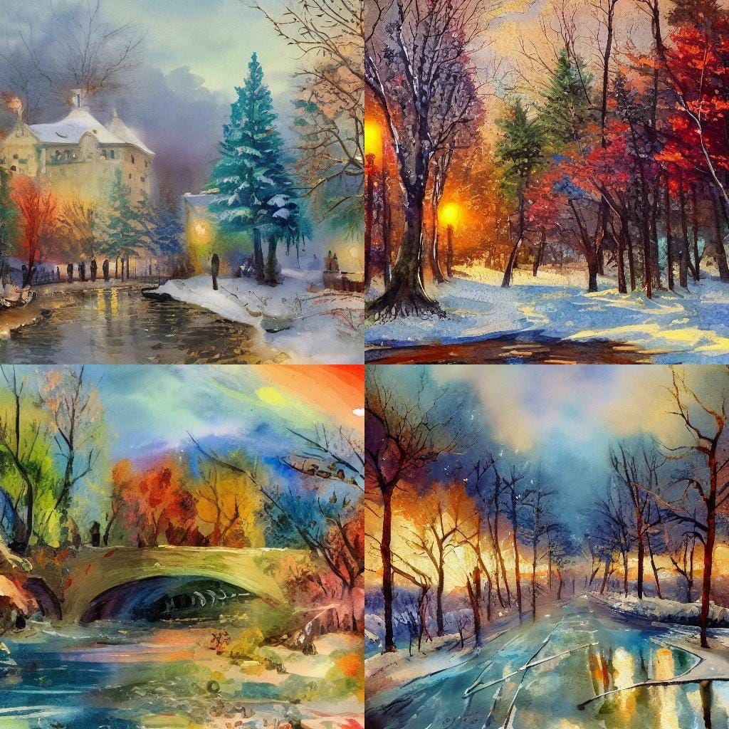 Gouache Winter Scene in Impressionist Style