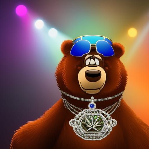Animated Cartoon Bear Smoking: Hyperrealistic Cannabis Art