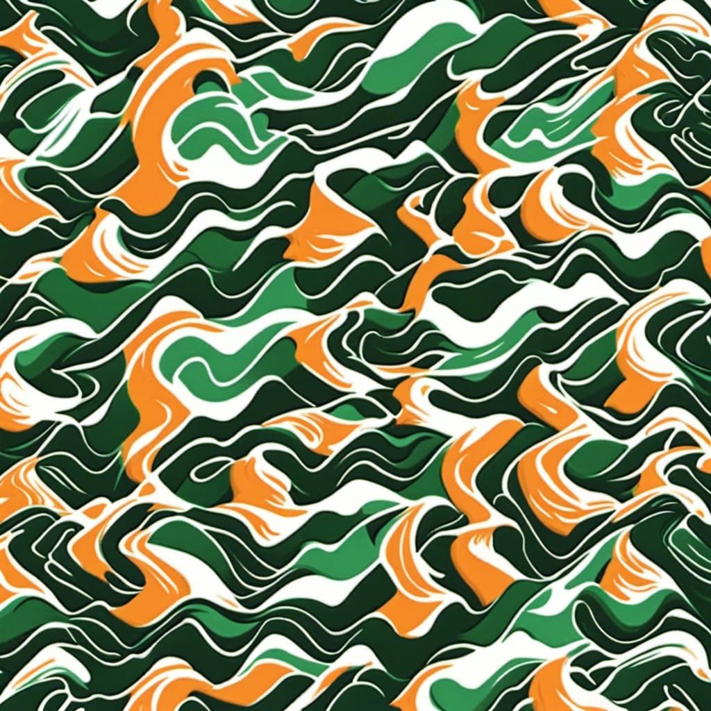 Geometric Wave Graphic in Green, Orange, and White