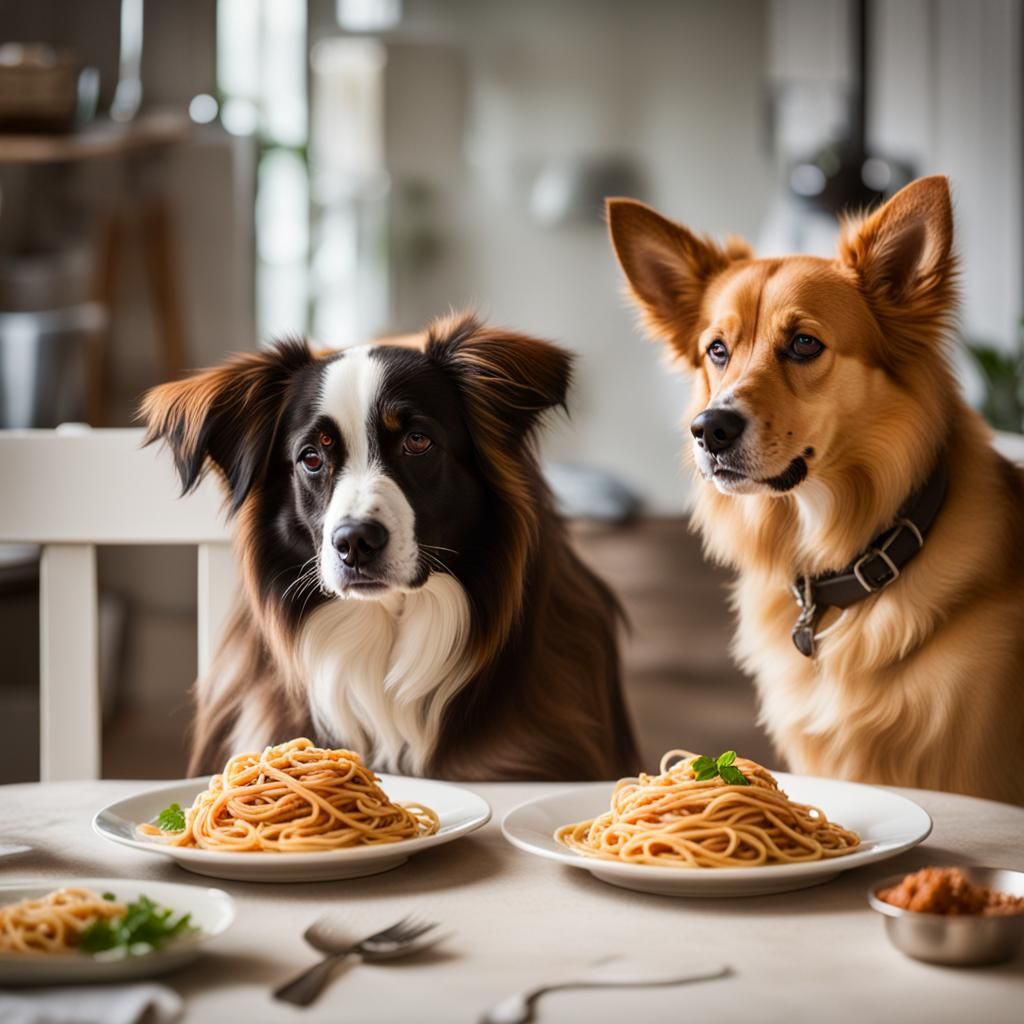 Dogs Enjoying Spaghetti: Professional Photography