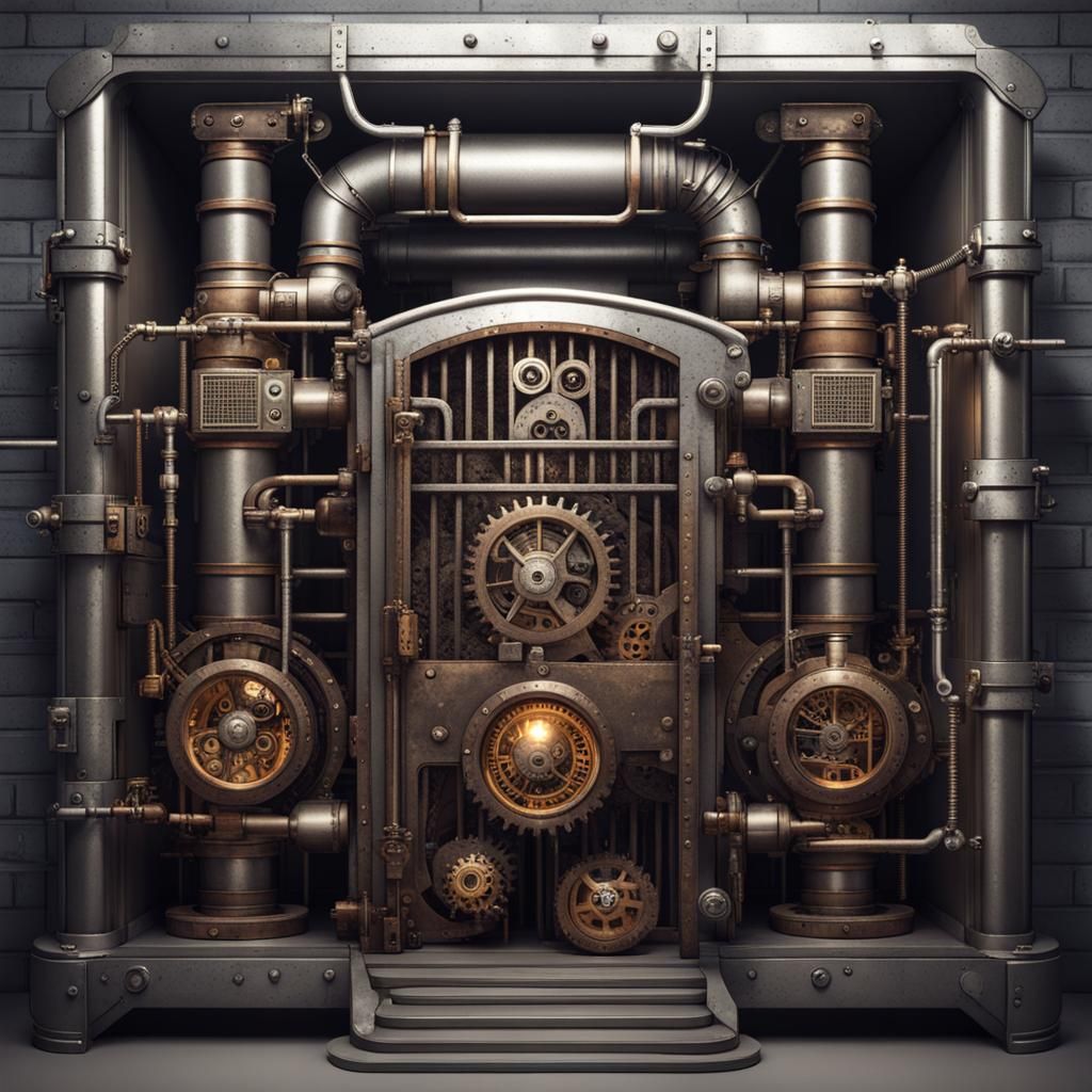 Steampunk Jail Holding Monsters in Futuristic Cells