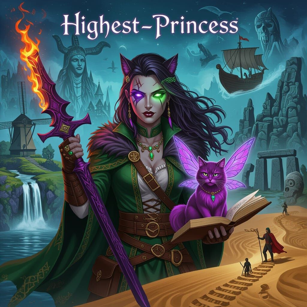 Viking Vampire Druid Princess with Flaming Sword