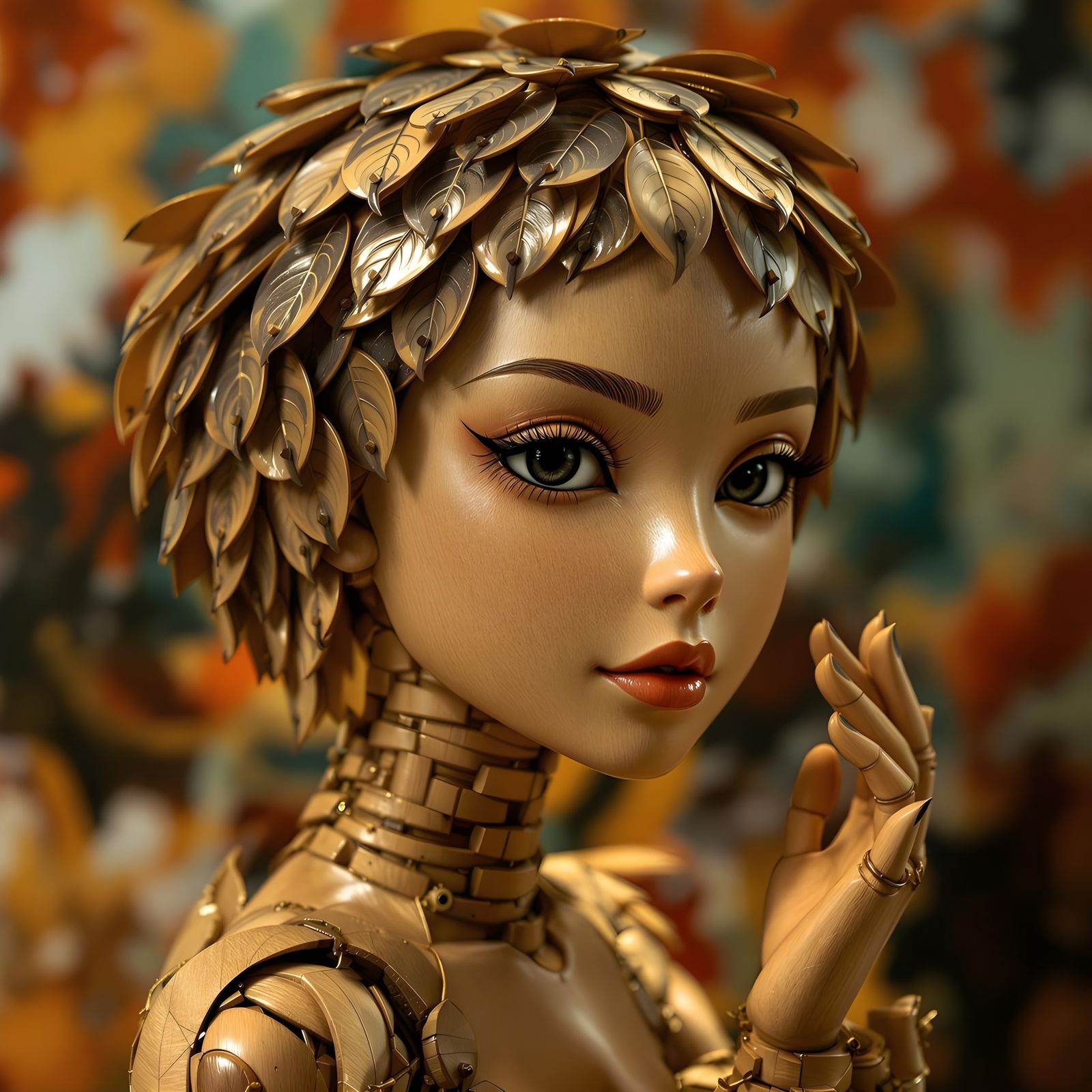 Surreal Wooden Doll with Girl-like Features in Vibrant Hight...