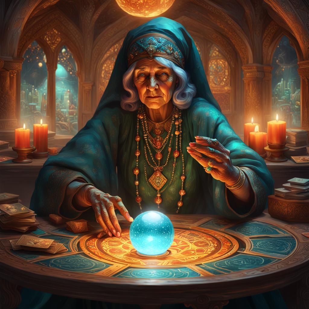 Fortune Teller Gazing into Crystal Ball