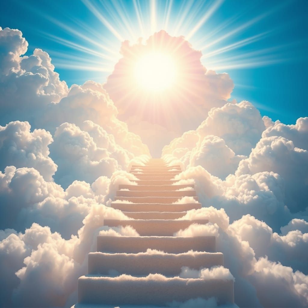 Surreal Cloud Stairway Ascends to Infinity