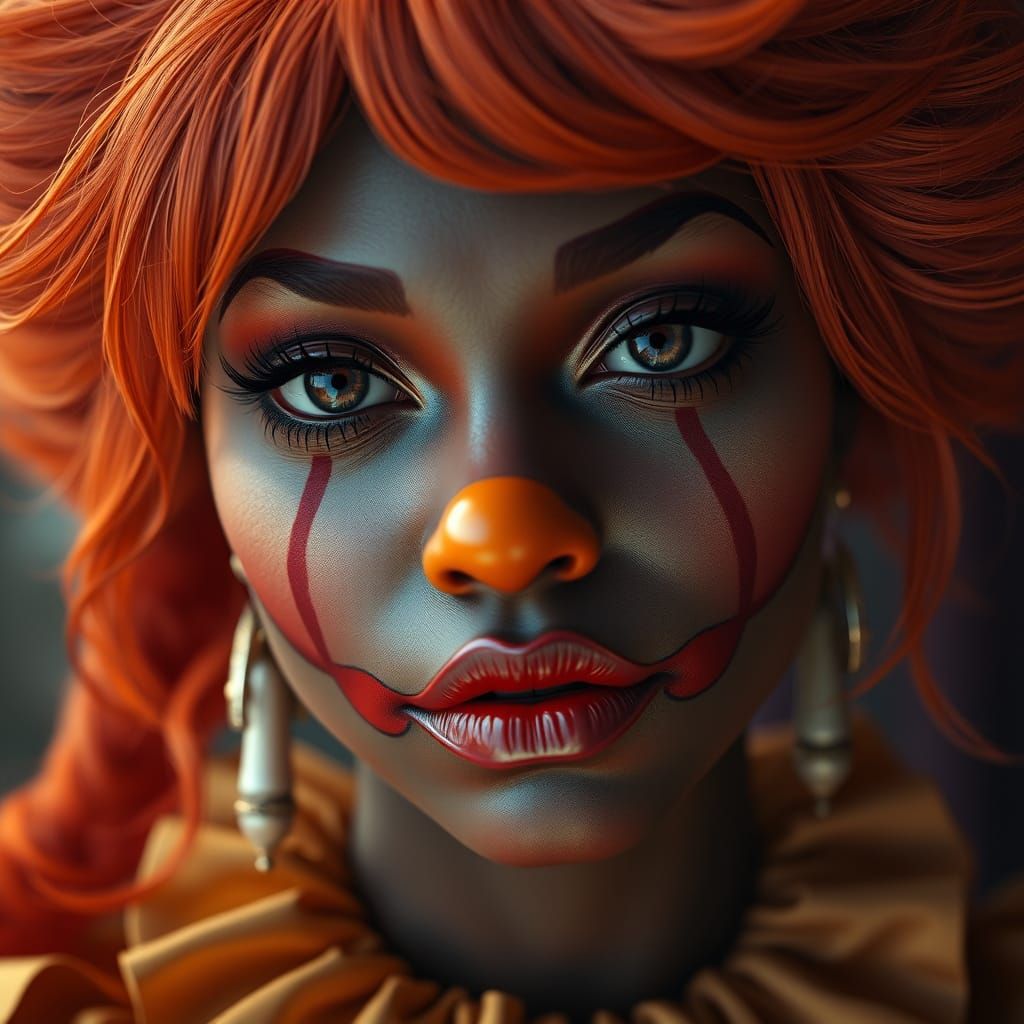 Beautiful African American Clown Portrait in Concept Art Sty...