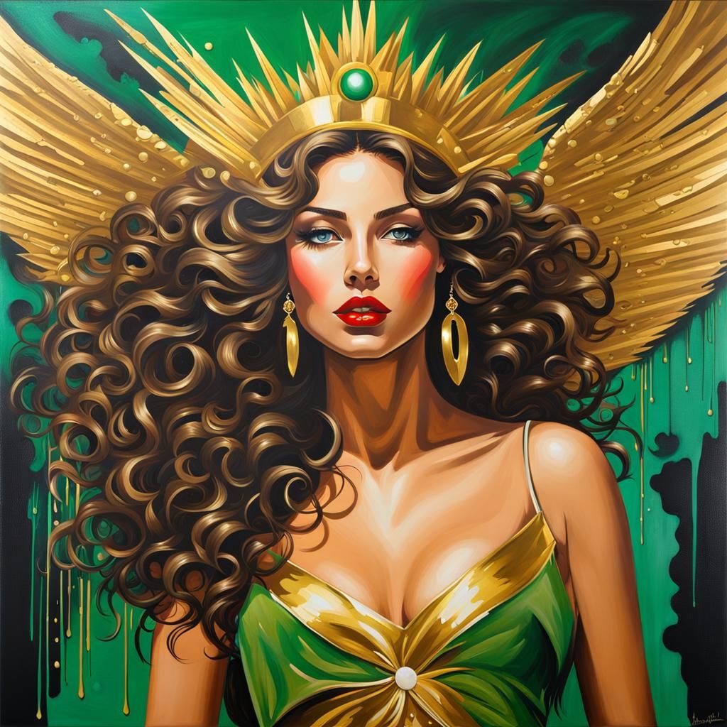 Angelic Woman with Golden Headpiece in Graffiti Art
