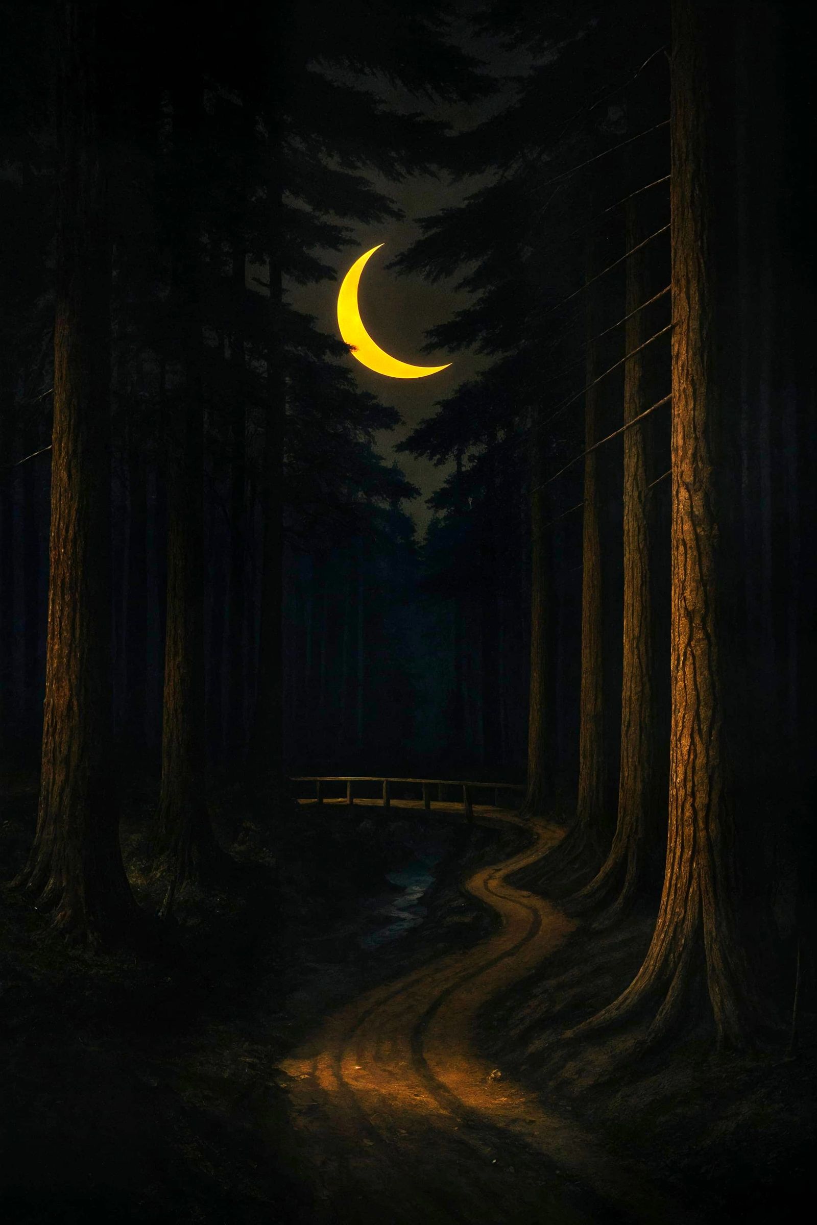 Ethereal Nighttime Forest Scene in Muted Moonlight