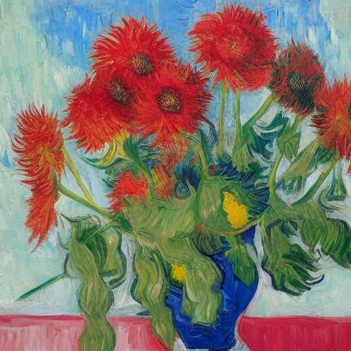 Expressionist Dahlia Bouquet Still Life Oil Painting