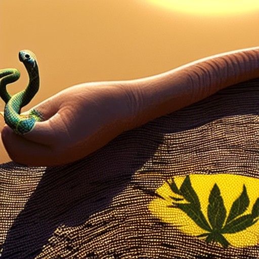 Surreal Snake Woman in Weed Garden