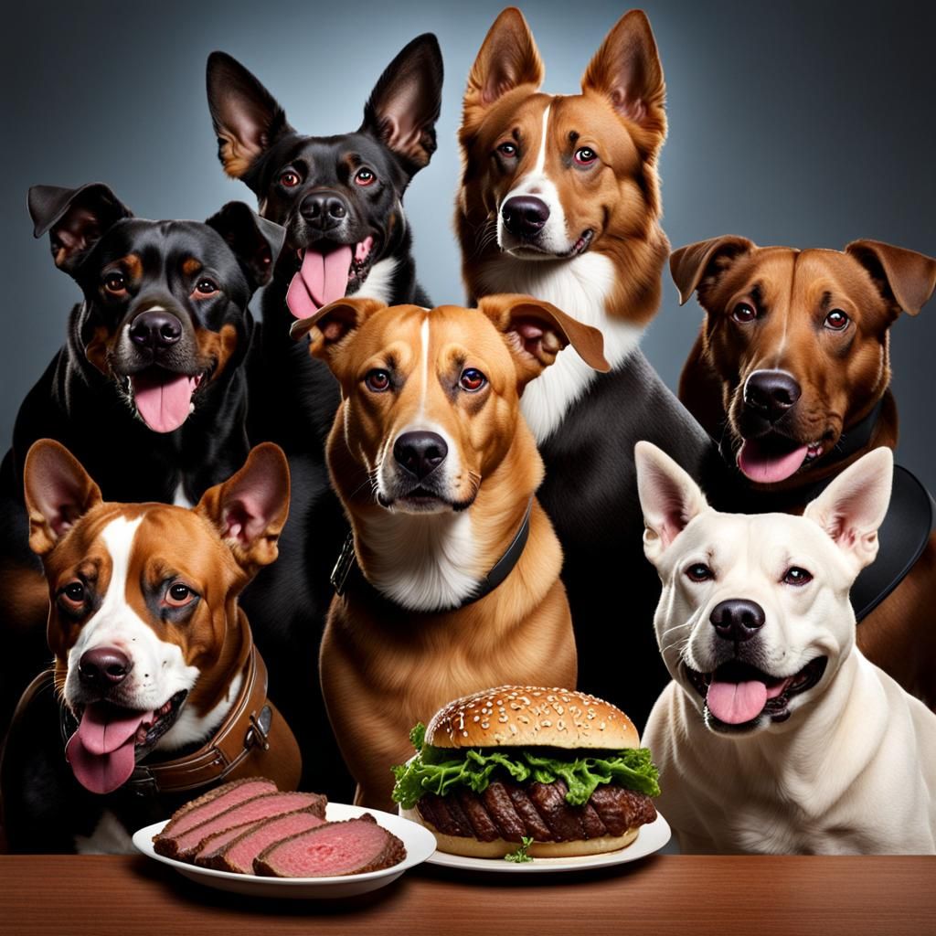 Thirteen Hybrid Human Dogs Feast on Steaks