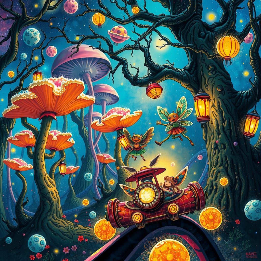 Cosmic Forest Roller Coaster: A Whimsical Sci-Fi Adventure