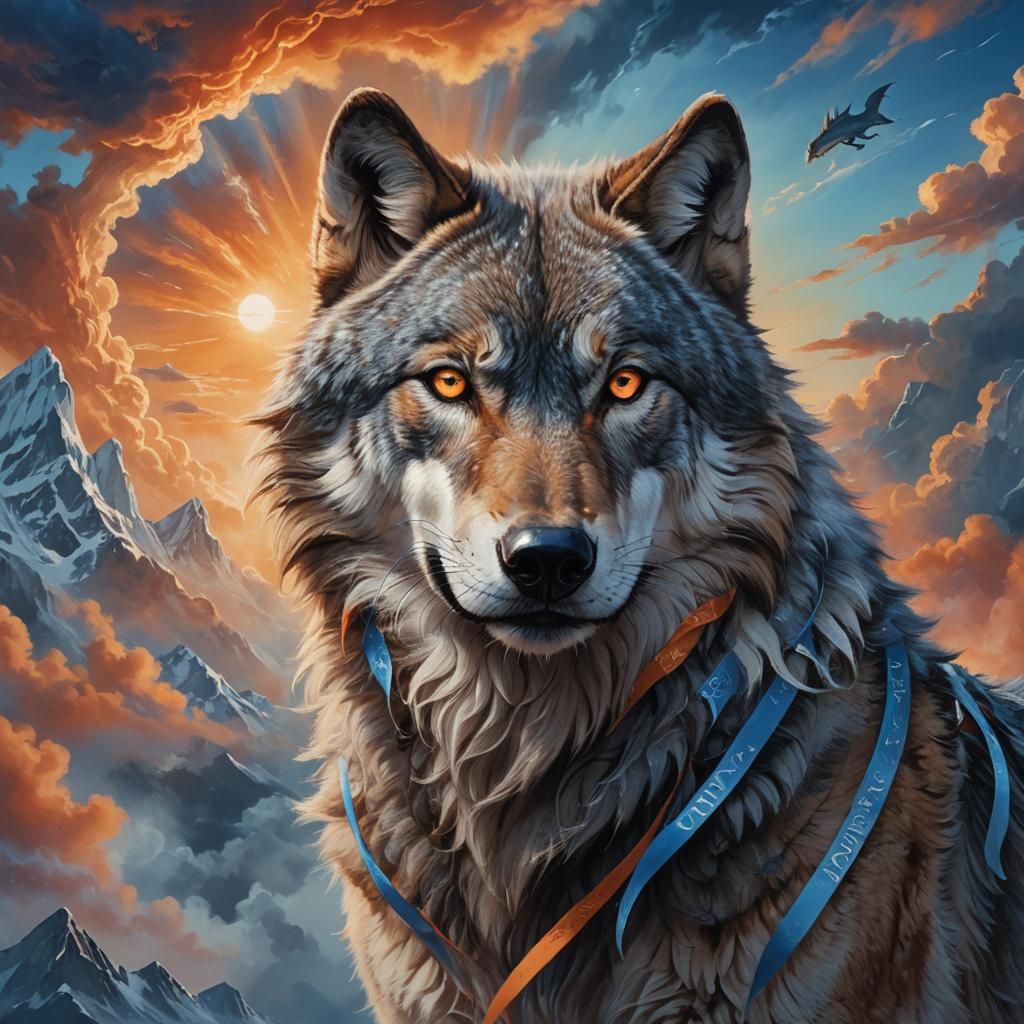 Wolf Portrait with Inspiring Quote in Fantasy Style
