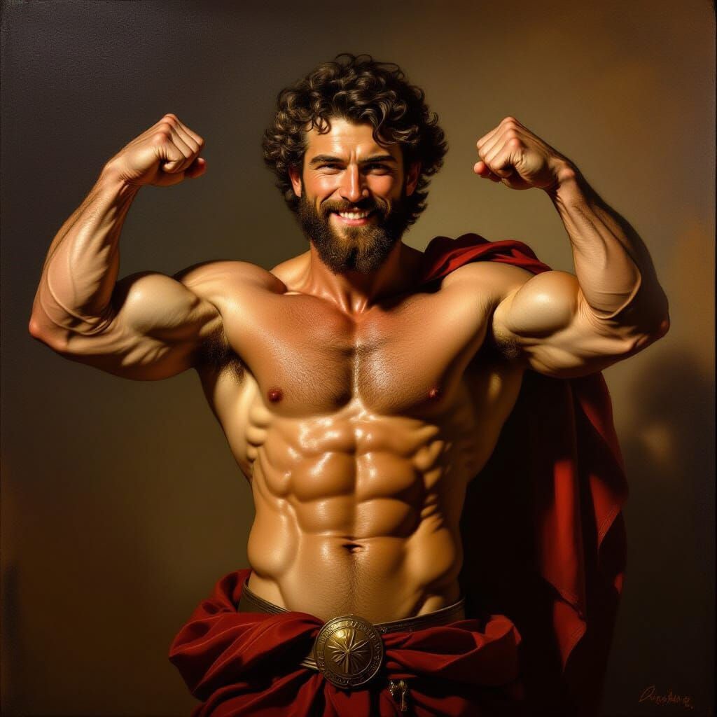 Baroque Demi-God Flexes Divine Bicep in Chiaroscuro