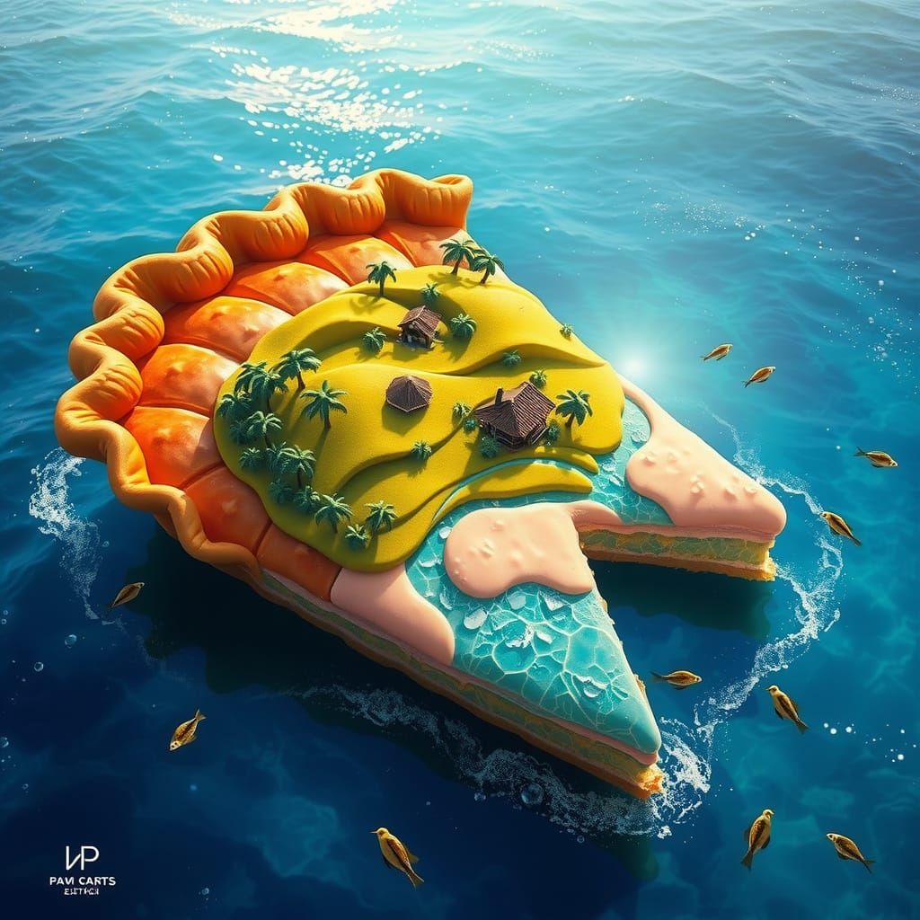 Giant Pie Slice Island in Iridescent Ocean