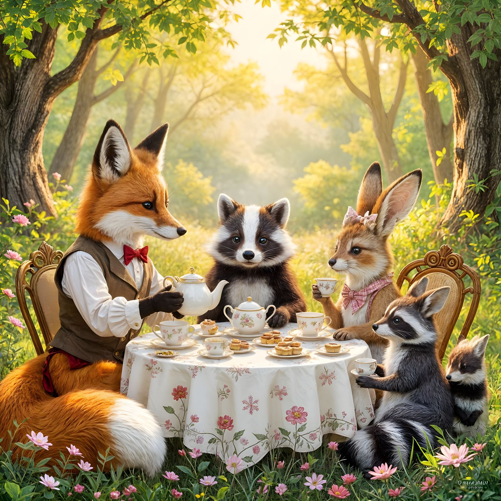 Woodland Creatures Enjoy Whimsical Tea Party