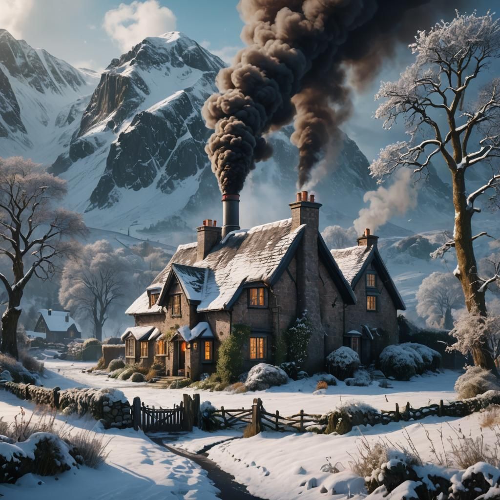 Winter Cottage in Scotland: Detailed Matte Painting