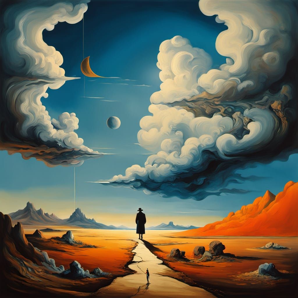 Surrealist Masterpiece: Distorted Figure in Endless Landscap...