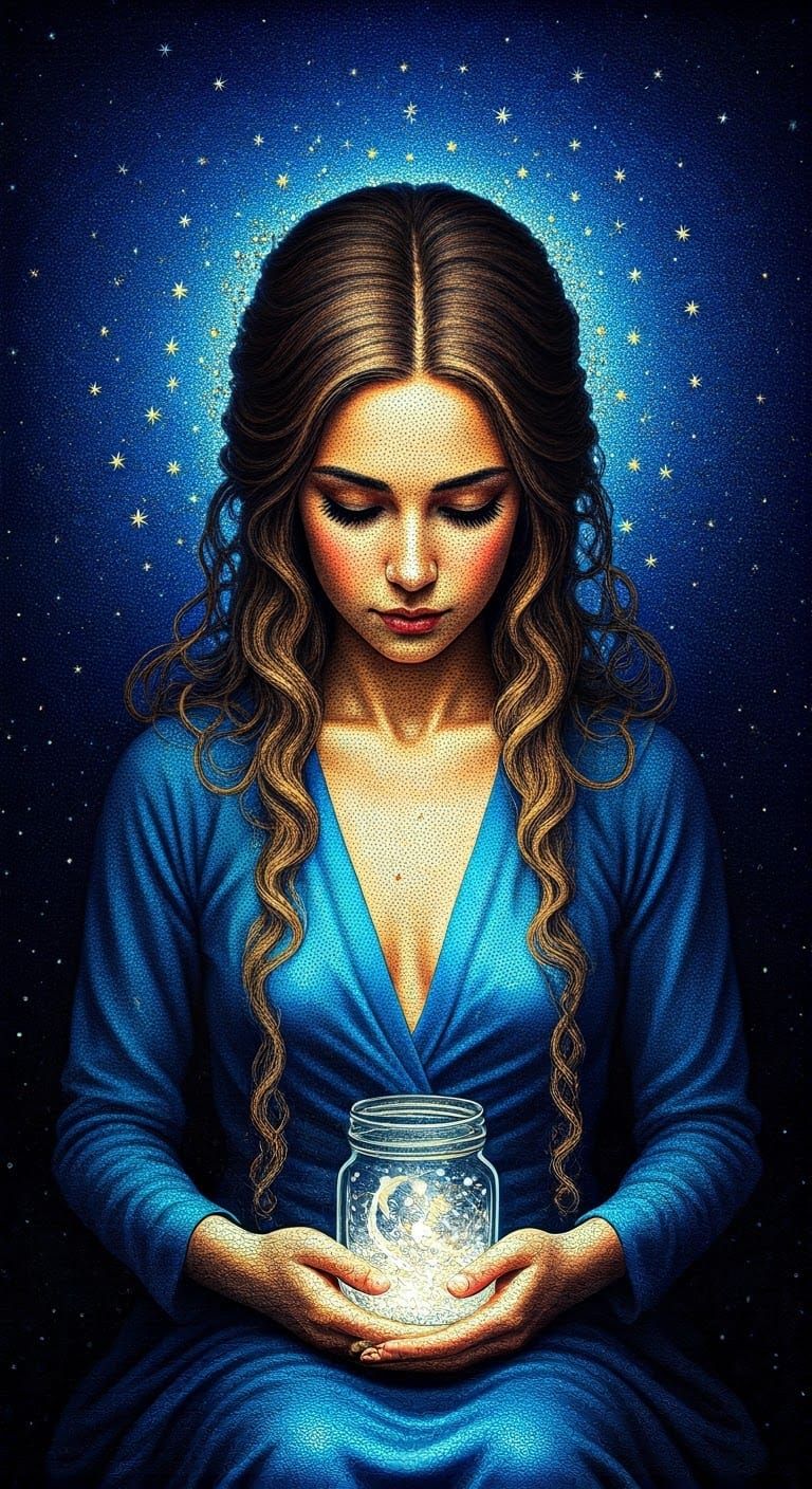 Woman with Jar of Moonbeams, Micromosaic Psychedelic Art